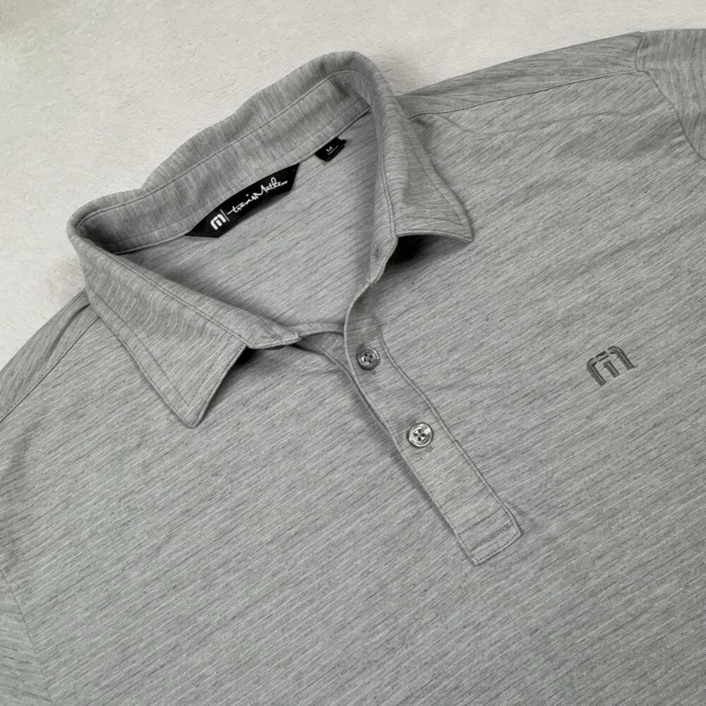 TravisMathew Polo Shirt Mens M Gray Polyester Cotton Spandex Stretch Golf